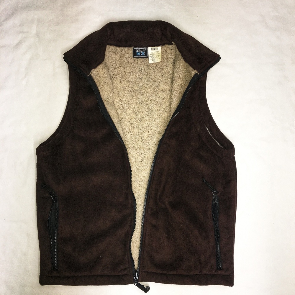 Vintage Chocolate Brown “Black Ice” Women's L Faux w/ 2 Zipper Pocket Suede Vest